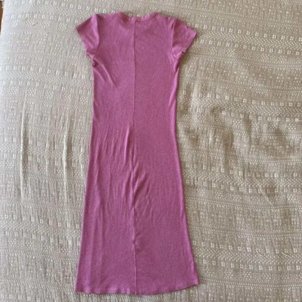 Monrow Supersoft Ribbed Cap Sleeve Midi Dress in Hot Pink Size L